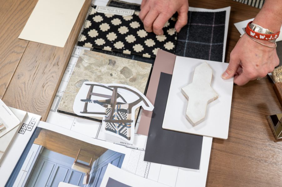 Several design elements laid out on a table